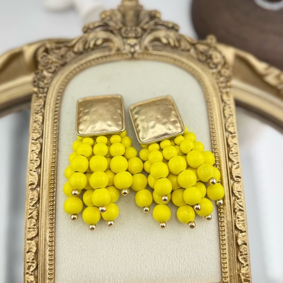 Zara Bold Yellow Beaded Statement Earrings - Picture 9 of 12